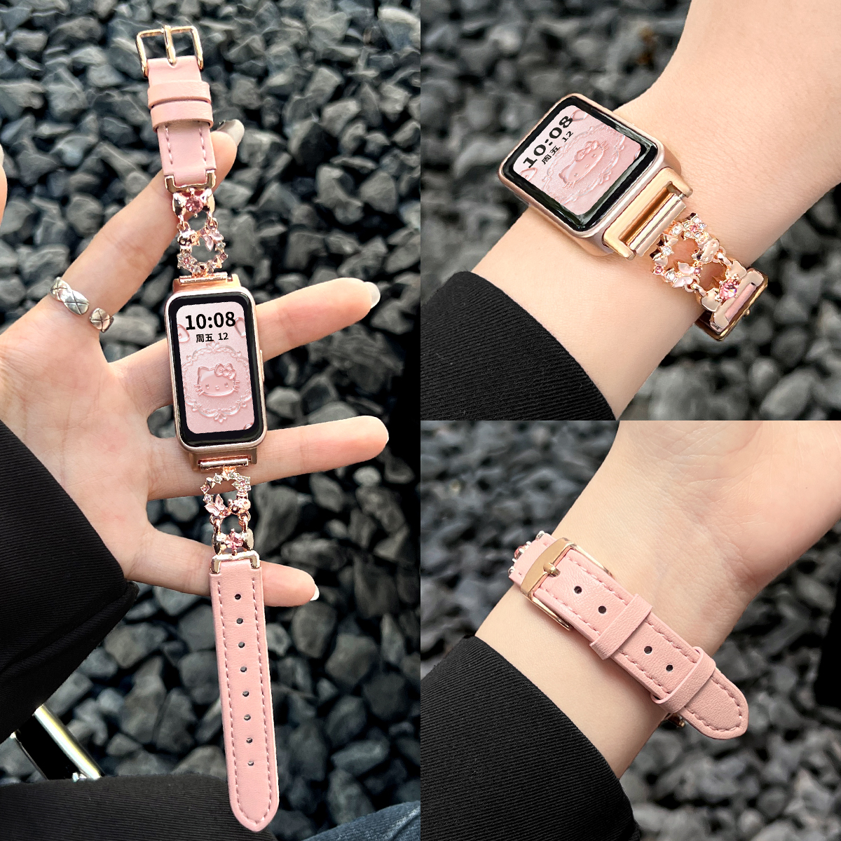 学长家创意镶钻蝴蝶间皮表带女生