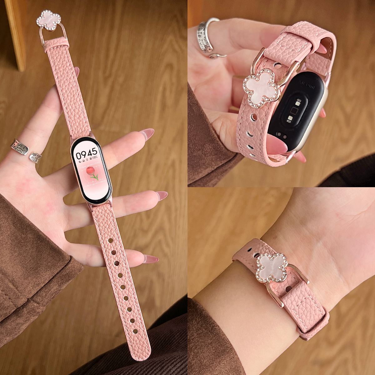 学长家创意荔枝纹四叶草扣表带女