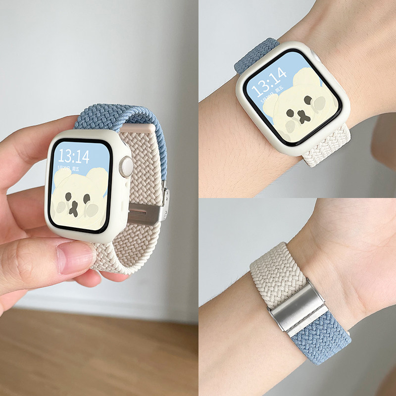 适用iwatchse表带编织尼龙苹果s8手表s7s6手表带s5创意女生applewatchse2运动表带夏天女款s4新款iPhonewatch - 实物图