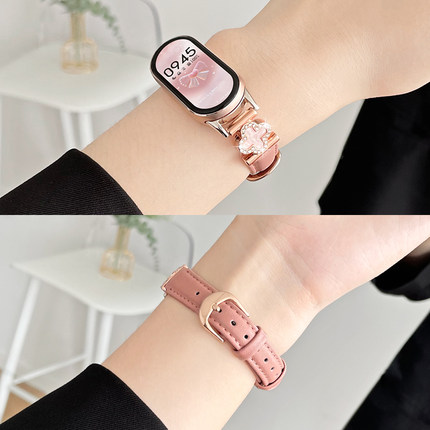 适用小米手环10/9手表带链夏天高级感8/7nfc版手腕带女生真皮质6543手表链创意智能运动五六七八九代手链新品