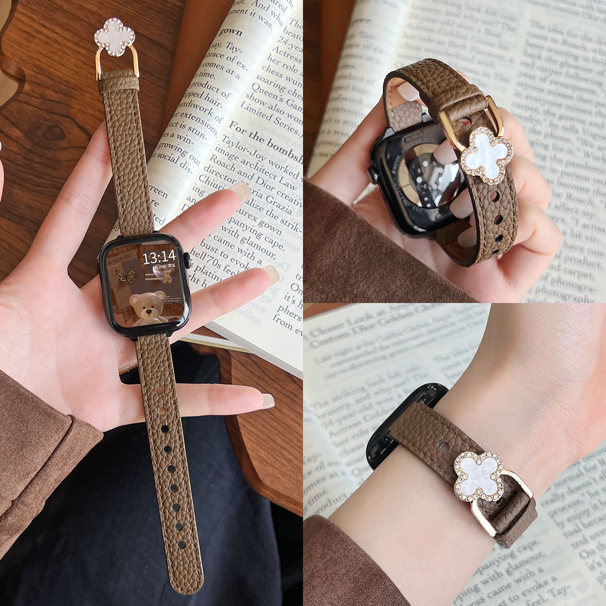 学长家新款创意四叶草皮质表带女