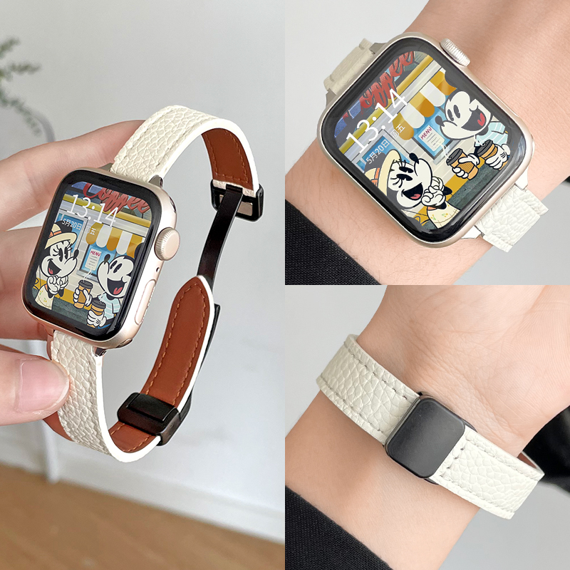 适用applewatchs9表带秋冬新款真皮iwatchs9手表带磁吸女生冬天iwatchse高级感苹果手表s8s7s6s5s4s3小众女款-封面