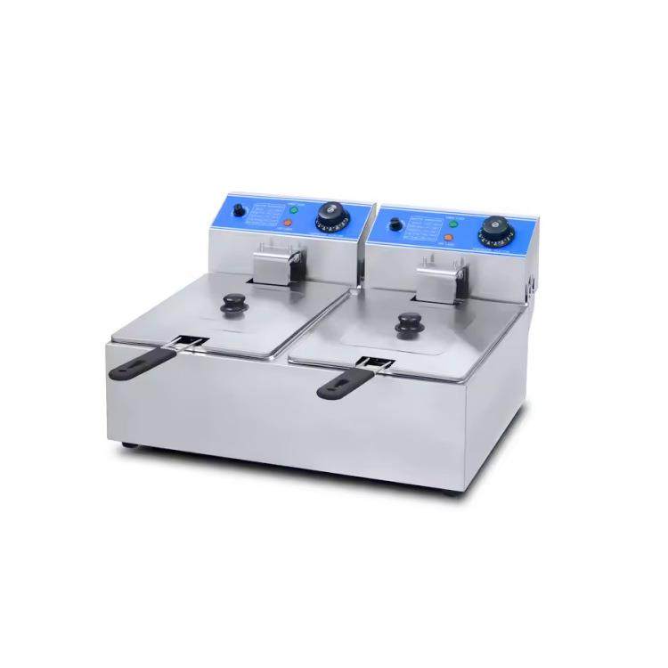 工厂直销商用台式双缸油炸炉不锈钢炸薯条炸鸡电热炸炉摆摊餐饮用