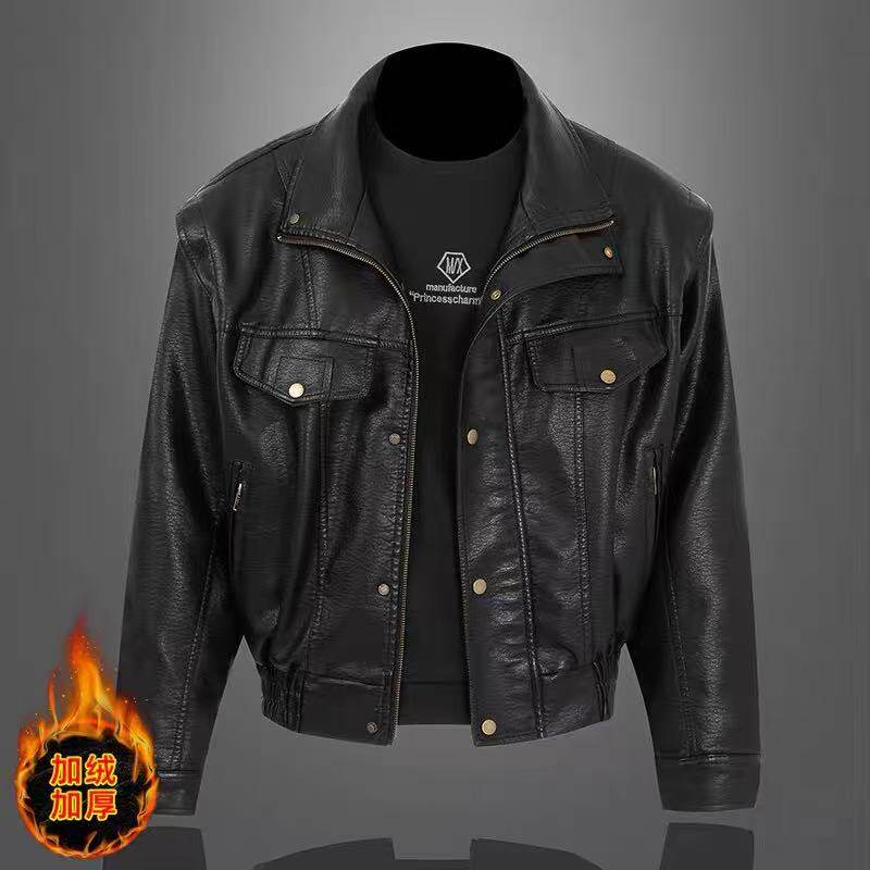 外贸美式皮衣外套男加绒加厚夹克复古哈雷巡航摩托车骑行服飞行员