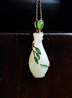 原创观音纯银天然和田玉大气吊坠