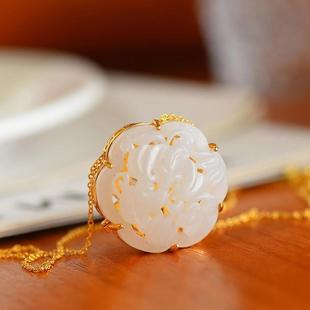 宫廷复古风天然和田玉白玉镂空香囊吊坠S925纯银吊坠礼物饰品女士