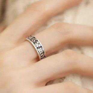 925纯银篆文百无禁忌诸事皆宜戒指中式开口个性小众设计时尚指环