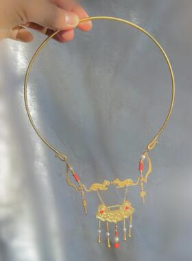 超仙新中式古风汉服配饰金锁项链古装手工琉璎芷流苏富贵锁项圈女