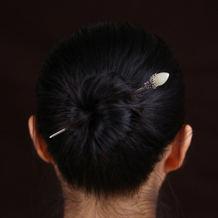 S925纯银镶嵌和田玉发簪简约女汉服复古风簪子及笄礼情人节礼物