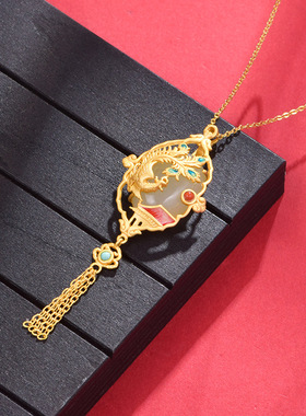 S925纯银镀金珐琅凤凰于飞吊坠