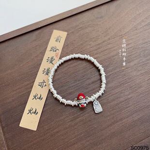 原创设计925银纯银银盘缠滴胶财神手串女士中式招财进宝礼物送人