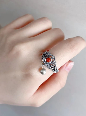 S925纯银仿南红玛瑙如意戒指
