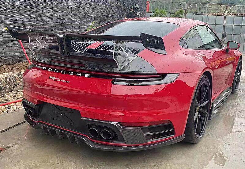 适用于19-22款保时捷992 911改装泰赫雅特真碳纤维后唇小包围扰流