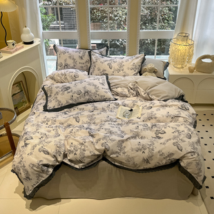 自然醒秋冬A类纯棉加厚磨毛床上四件套全棉轻奢高级感床品法式被