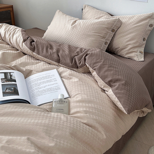 轻奢60支长绒棉床上四件套全棉纯棉100床单被套男简约床品三件套4