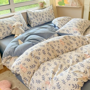 自然醒2026新款原棉加厚磨毛印花四件套全棉被套高端床品床单被套