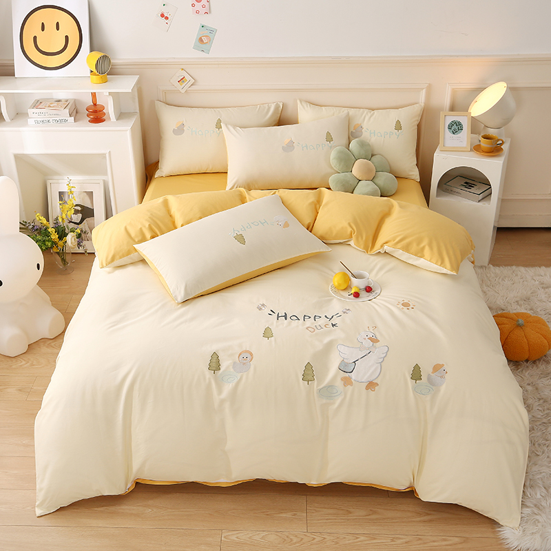 夏季纯棉全棉床上四件套床笠刺绣