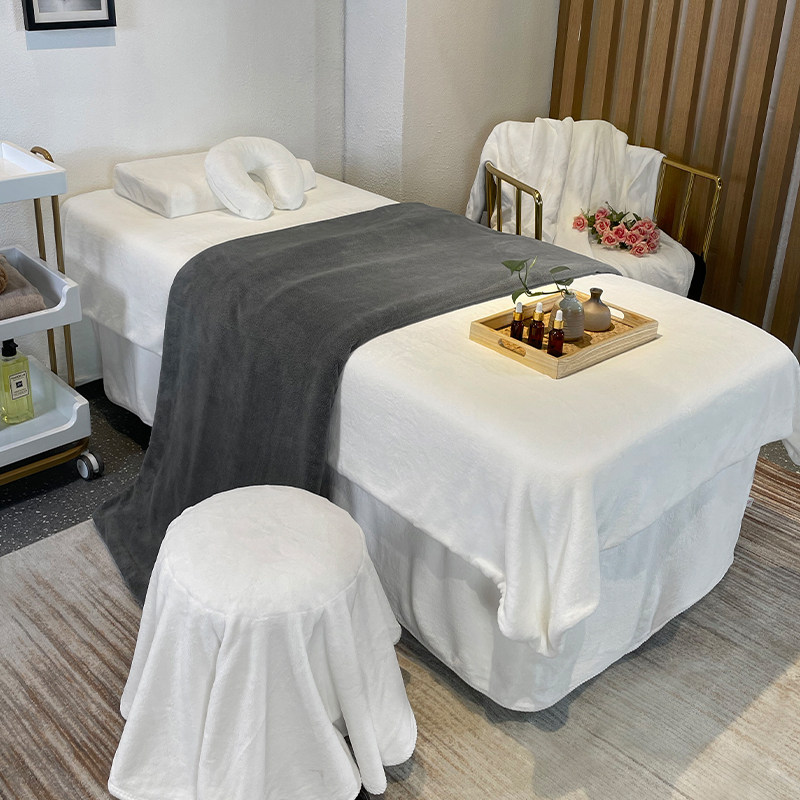 玲玲高档美容床罩四件套轻奢风床单四季通用珊瑚绒网红美容院专用