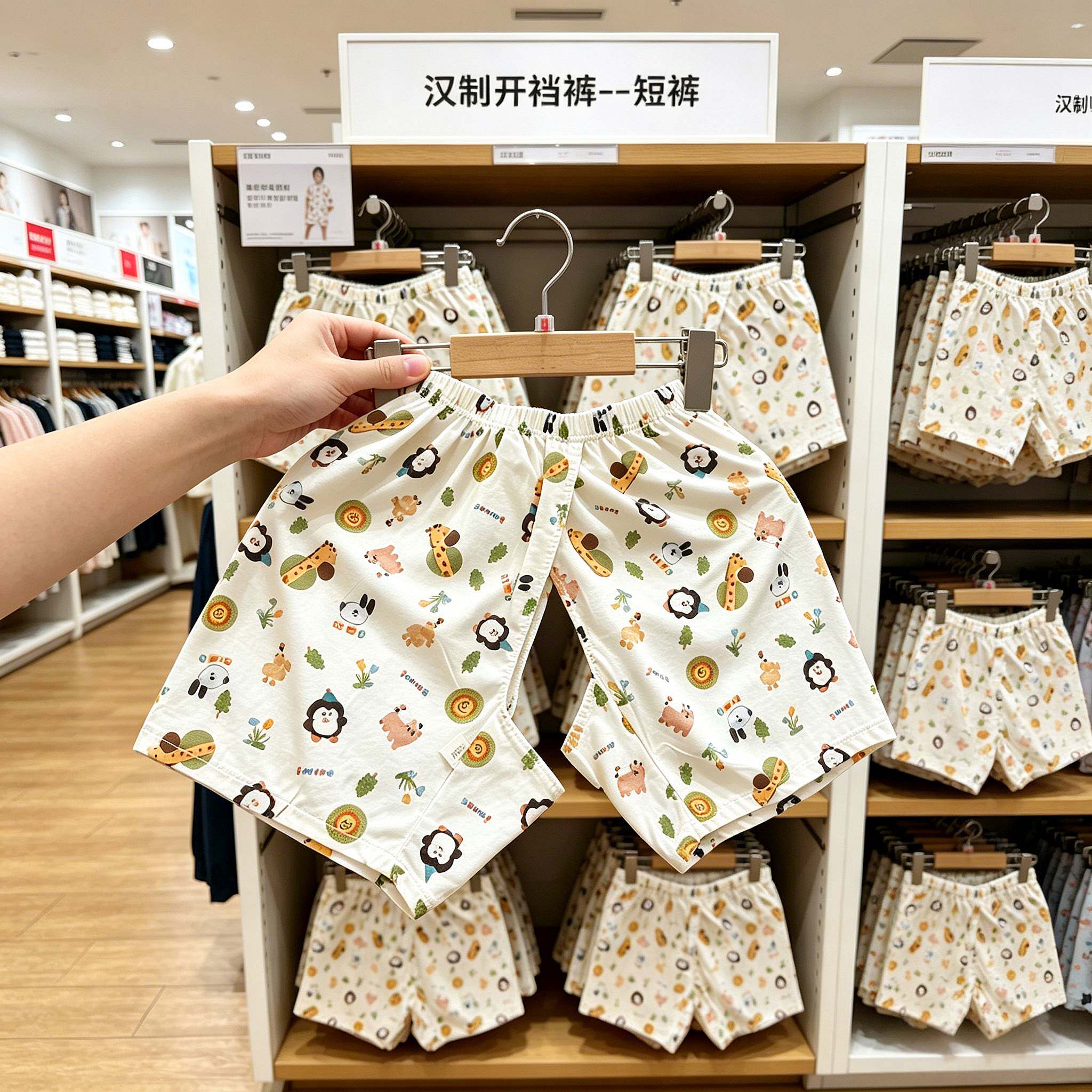 汉制婴儿开裆短裤夏季薄款棉绸