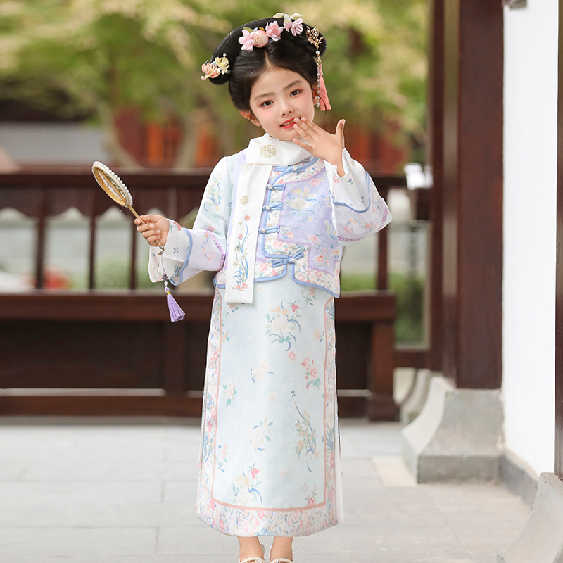 新款儿童古装格格服女童清朝宫廷服饰春秋旗袍中国风女童旗袍套装