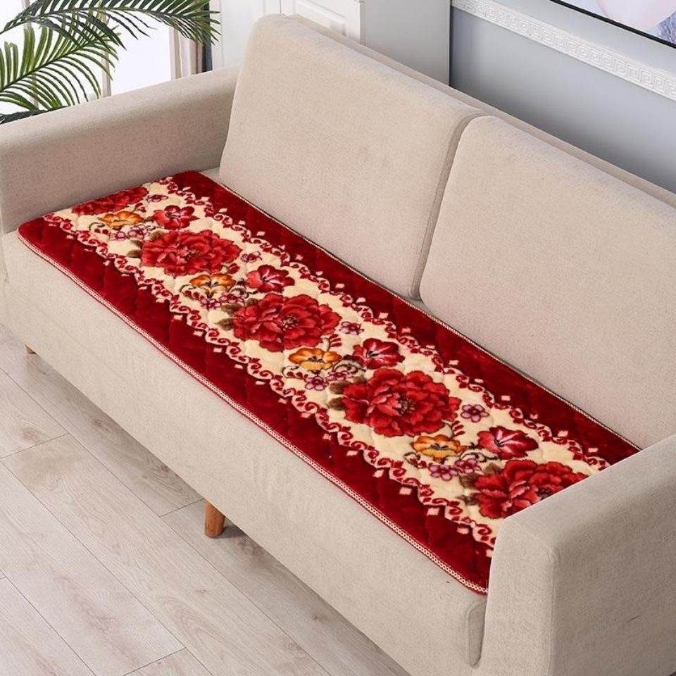 冬季加厚防滑毛绒实木沙发坐垫春秋椅座垫红木沙发垫长椅垫三件套