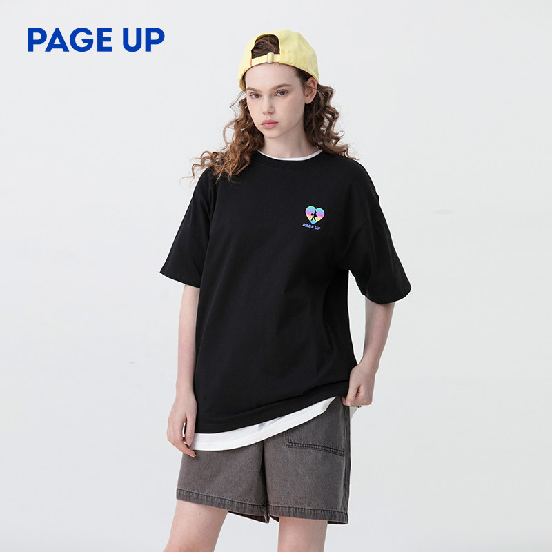 pageup短袖t恤国潮男原创镭射小众情侣装宽松简约百搭女潮牌春夏