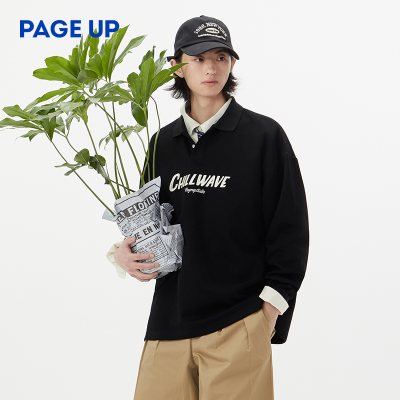 复古美式polo街头pageup休闲长袖