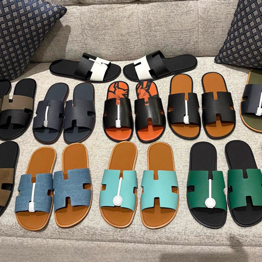 欧洲站夏季新款h家男士真皮拖鞋高端户外百搭外穿精品小牛皮凉鞋