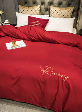 ins轻奢风被套单件单人被罩150*200cm水洗棉红色被套新房单品被单