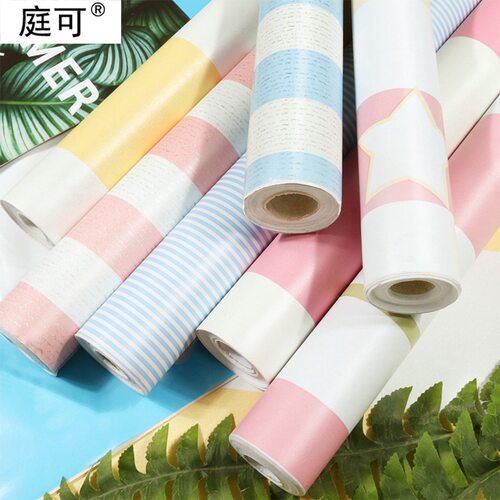 时尚地中海壁纸自贴条纹墙纸自粘卧室即时贴贴纸pvc墙布宿舍