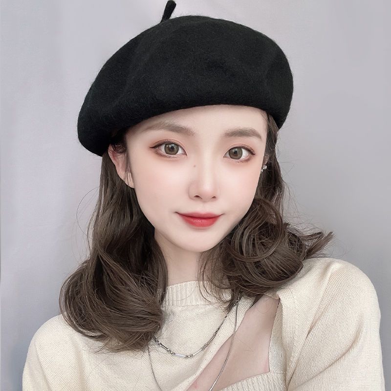网红假发帽子带头发秋冬时尚贝雷帽短卷发女韩版潮一体假发帽子