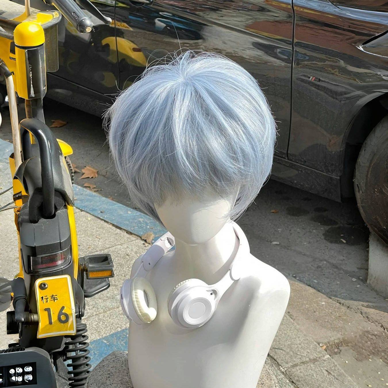 【薄荷冰蓝】男生通用初春万用短发漫感微分碎盖仿真假发全头套