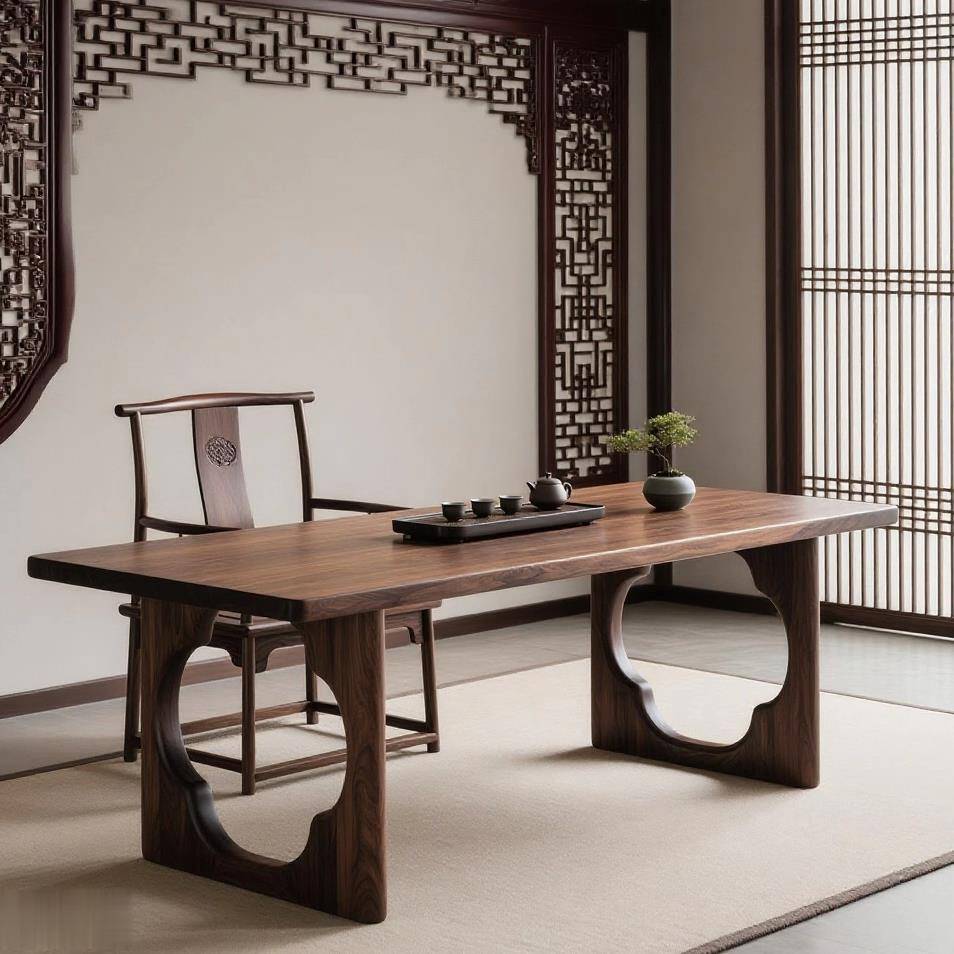 宋式美学黑胡桃白蜡木现代简约茶桌椅组合办公室酒店民宿别墅茶台