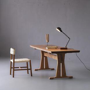 聚屋鸟 缅甸柚木书桌侘寂风实木餐桌中古风家用书房办公桌工作台