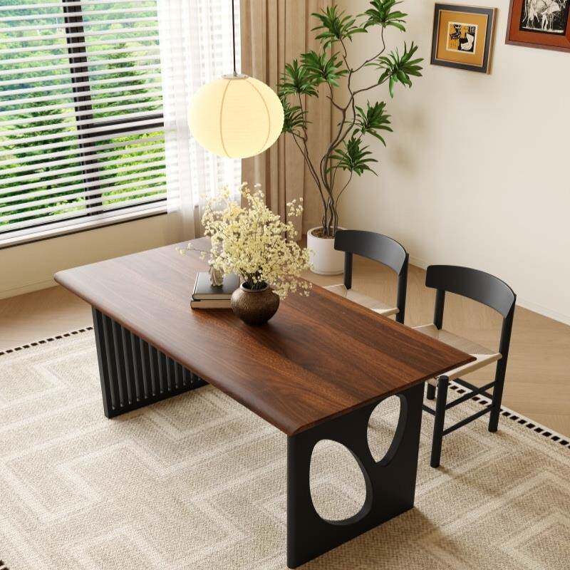 胡桃木餐桌原木大板桌家用美拉德系复古餐桌客厅大长桌书桌茶桌