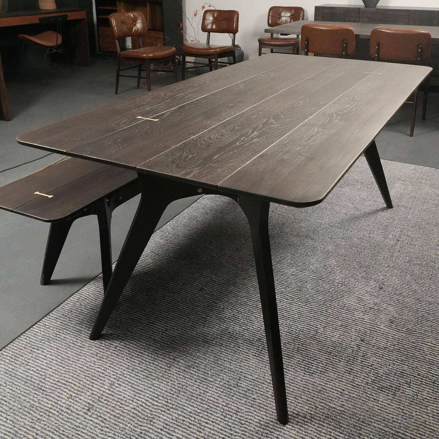 北欧烟熏橡木表情全实木餐桌凳进口法国白橡长凳办公长桌子