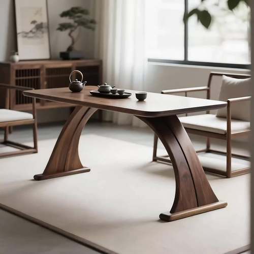 新中式北美黑胡桃木茶桌简约禅意茶楼茶室实木茶台家用阳台小茶桌