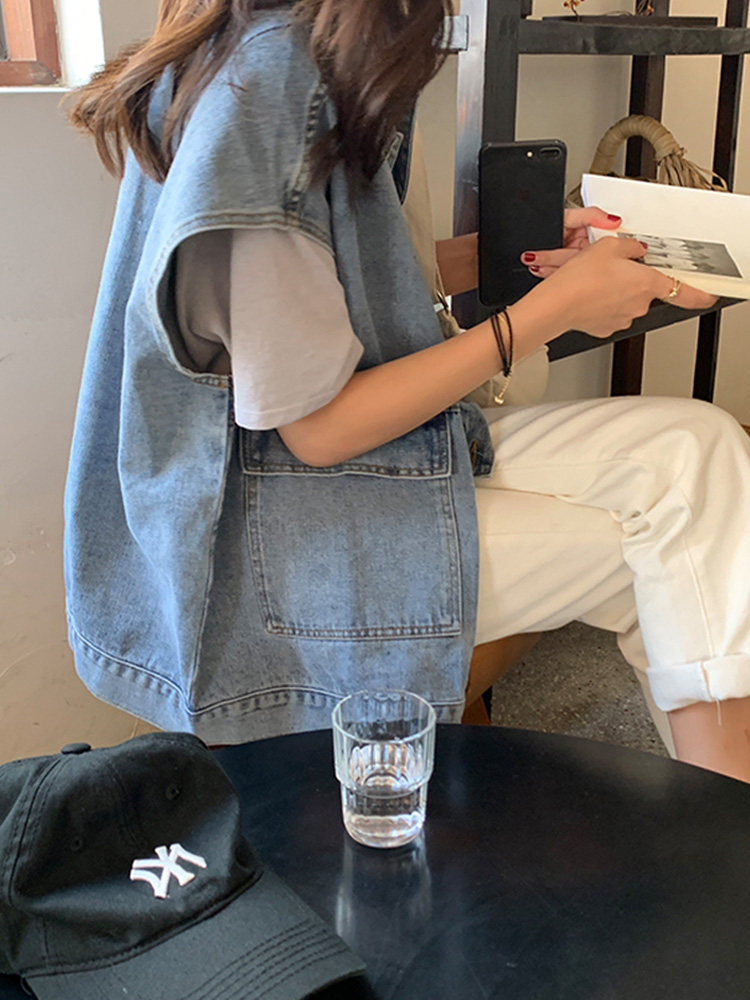 牛仔马甲女式春秋欧洲无袖马甲宽松外穿马甲分层马甲上衣