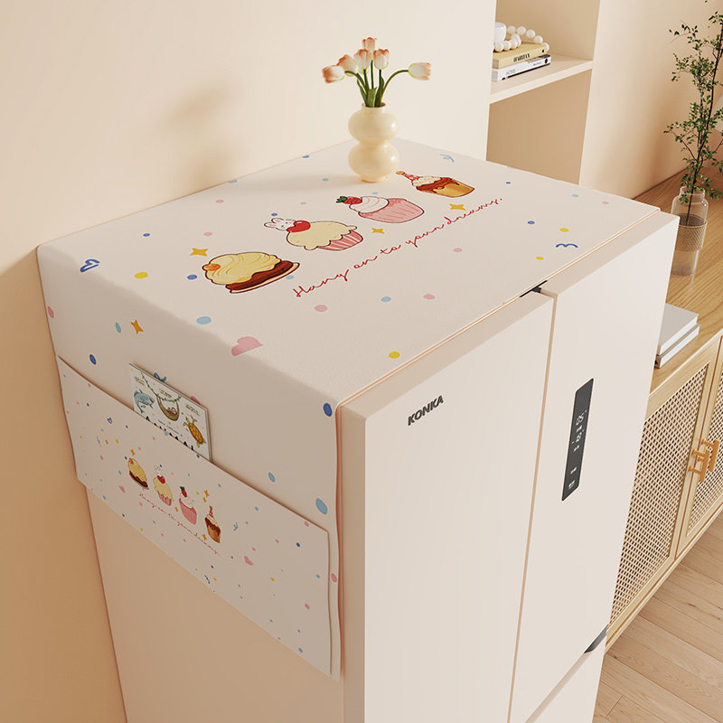 可爱卡通冰箱盖布单双开冰箱顶部防尘罩可收纳微波炉烤箱遮尘