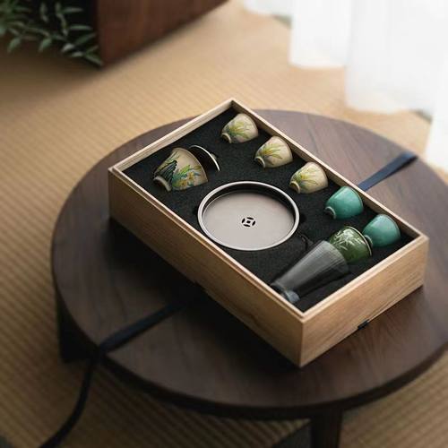 茶具套装手绘兰花盖碗茶具陶瓷茶杯品茗杯玻璃公道杯壶承礼盒