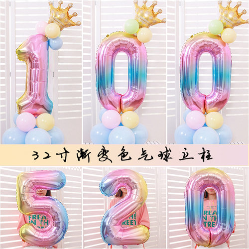 100天周岁气球立柱路引生日派对布置装饰32寸渐变大 数字气球