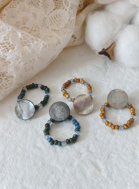 弥亦「福气贝」天然鲍鱼贝串珠贝壳戒指小众法式米珠串珠指环