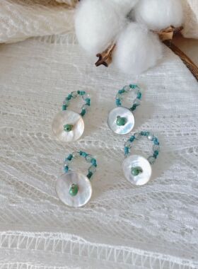 弥亦「湛蓝」原创马氏贝贝壳纽扣戒指法式小众串珠绿松石配色指环