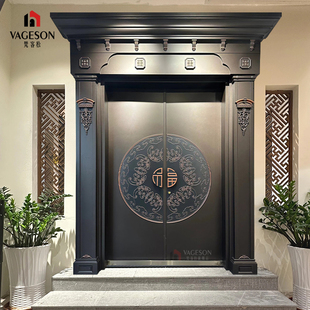 铸铝农村自建房别墅大门双开门入户对开进户子母中式四开防盗定制