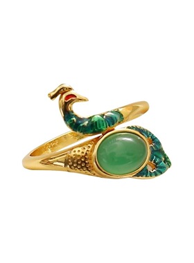 新款金色五彩绿石孔雀戒指