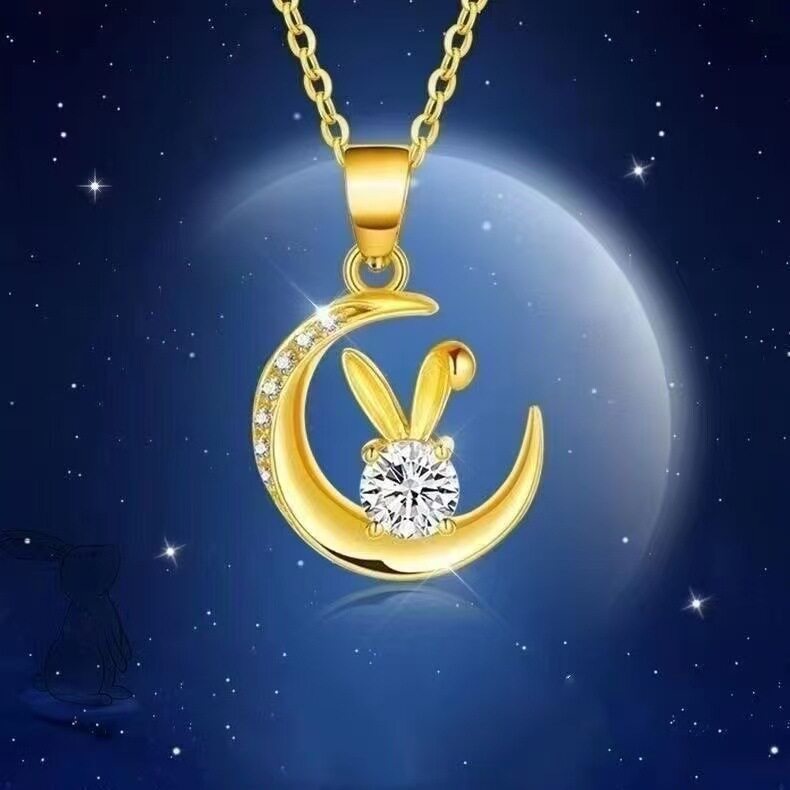 新款月兔守望金色O字链女款简约经典兔子项链时尚吊坠礼品送女友