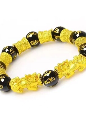 新款双貔貅黑曜石手串