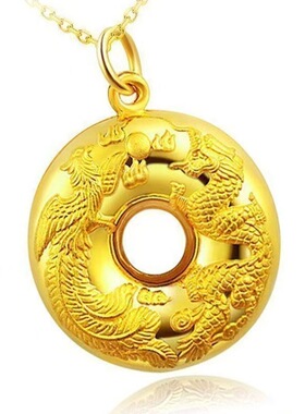 龙凤呈祥平安扣金色项链
