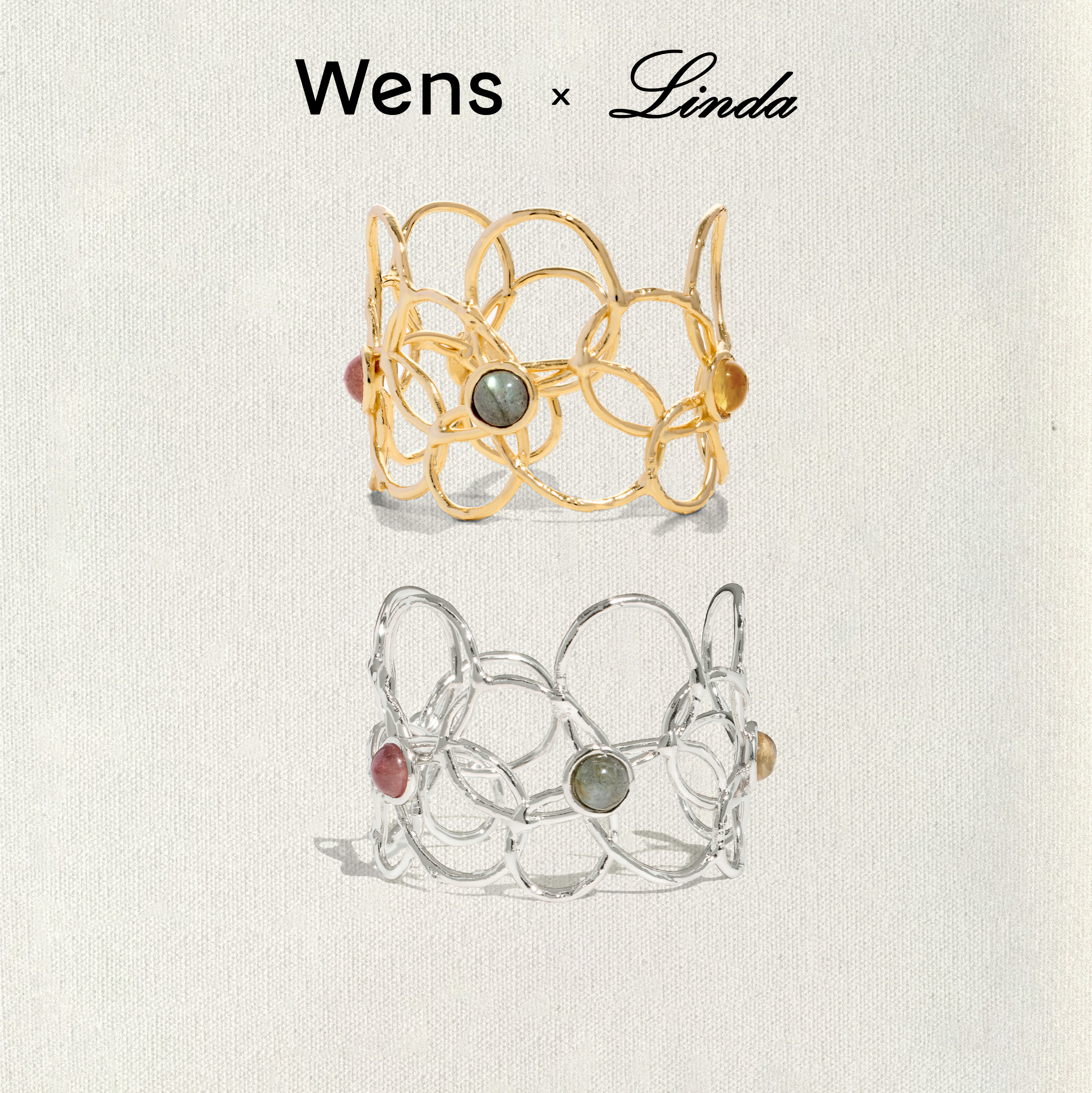 Wens x Linda 明星同款花神系列金银色花朵开口手镯