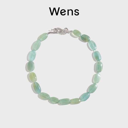 Wens渐变海蓝宝串珠绳结扣项链小众设计高级感原创锁骨链